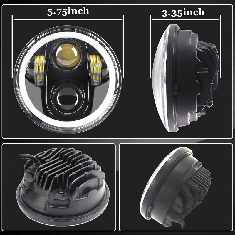 ZZJAUBI Motorcycle Headlight, 5-3/4inch Round Black Projector Headlight with White DRL compatible with XL883N/XG500/XG750/FXDWG/XL1200V - Image 3